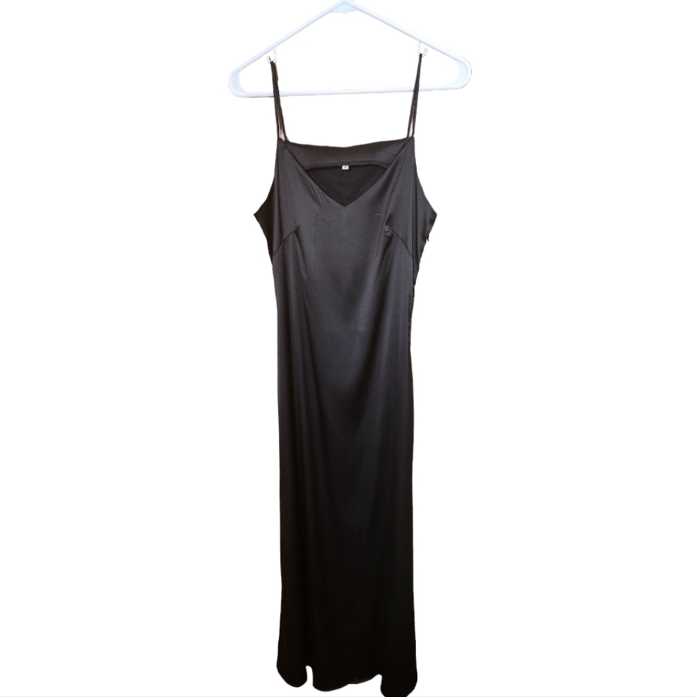 Black Satin Slip Dress, Maxi